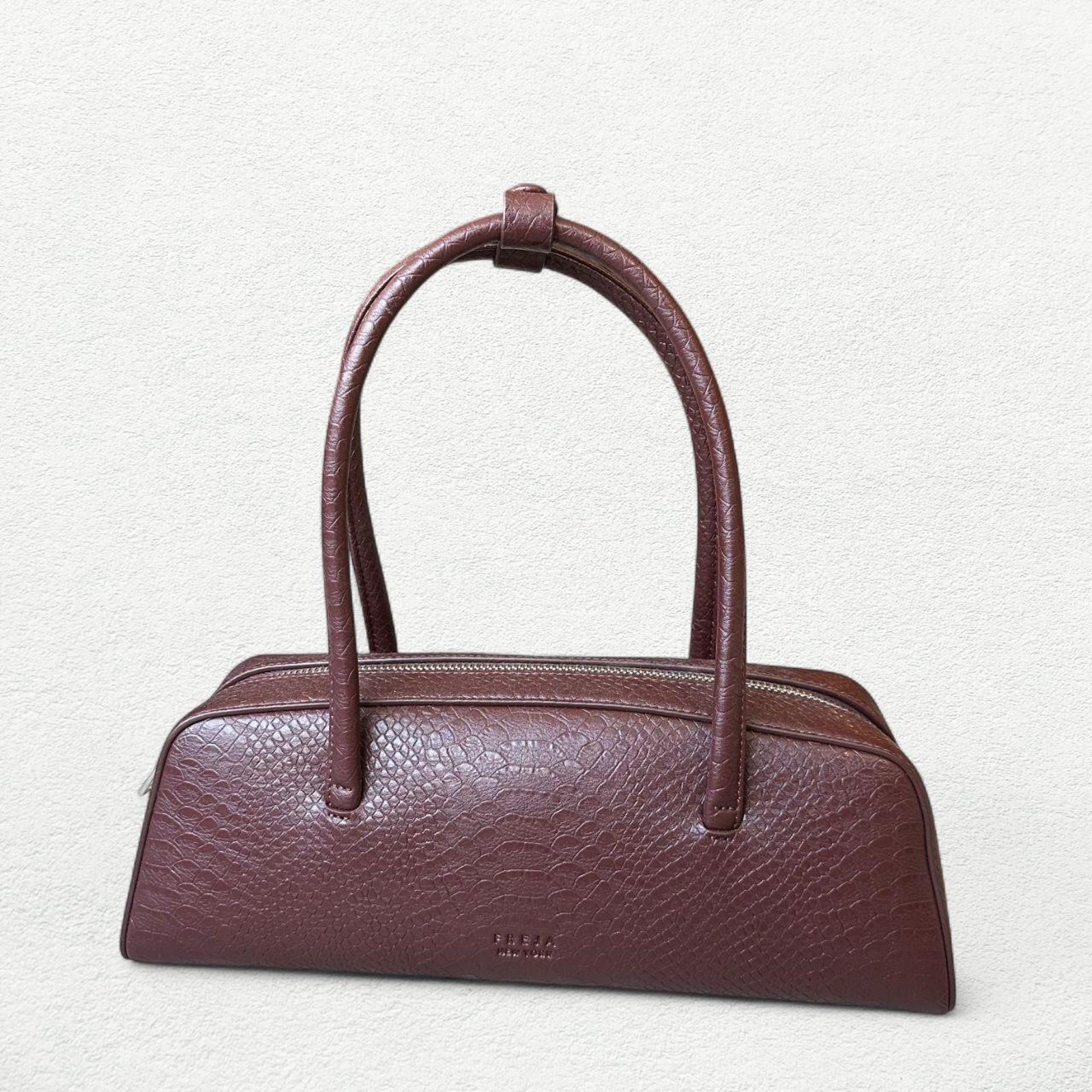 Freja New York Mercer Croc Effect Shoulder Bag In Burgundy